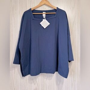 Wynne Layers Square Neck 3/4 Sleeve Oversized Top Navy Blue Size 1X NWT